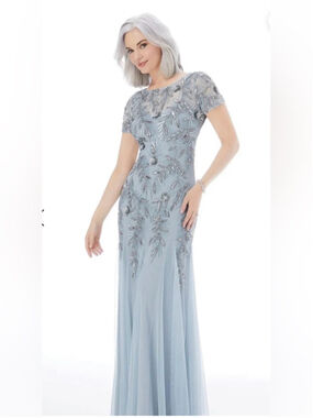 NWT-MGNY Elegant Light Blue Beaded Evening Dress